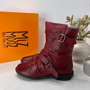 Miz Mooz Pasha Buttery Soft Leather Boots Ruched Zip Up Bordeaux Women 38/7.5